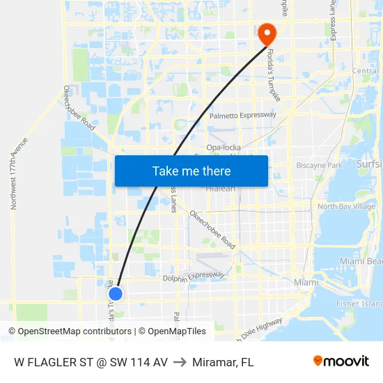 W Flagler St @ Sw 114 Av to Miramar, FL map