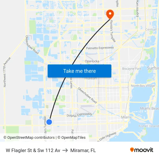 W Flagler St & Sw 112 Av to Miramar, FL map