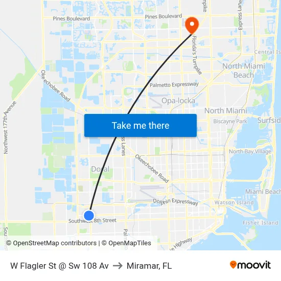 W Flagler St @ Sw 108 Av to Miramar, FL map
