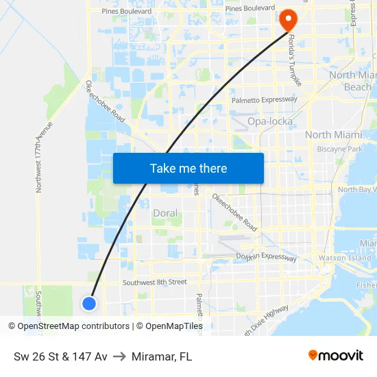 Sw 26 St & 147 Av to Miramar, FL map