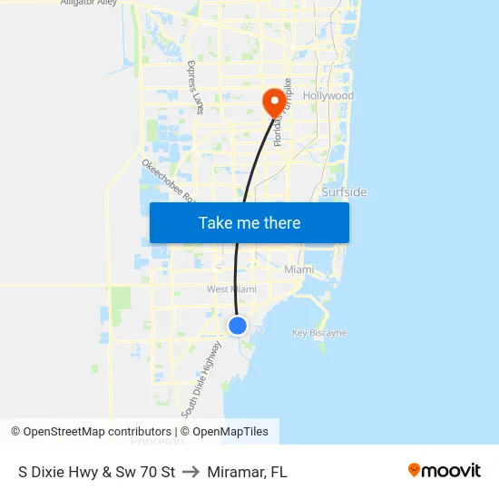 S Dixie Hwy & Sw 70 St to Miramar, FL map