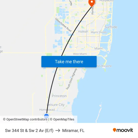 Sw 344 St & Sw 2 Av (E/f) to Miramar, FL map