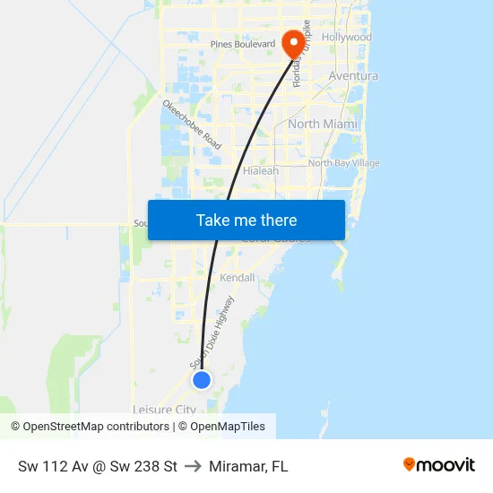 Sw 112 Av @ Sw 238 St to Miramar, FL map