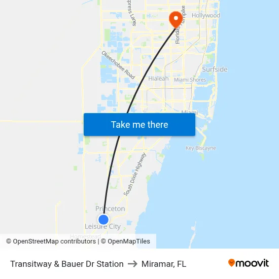 Transitway & Bauer Dr Station to Miramar, FL map