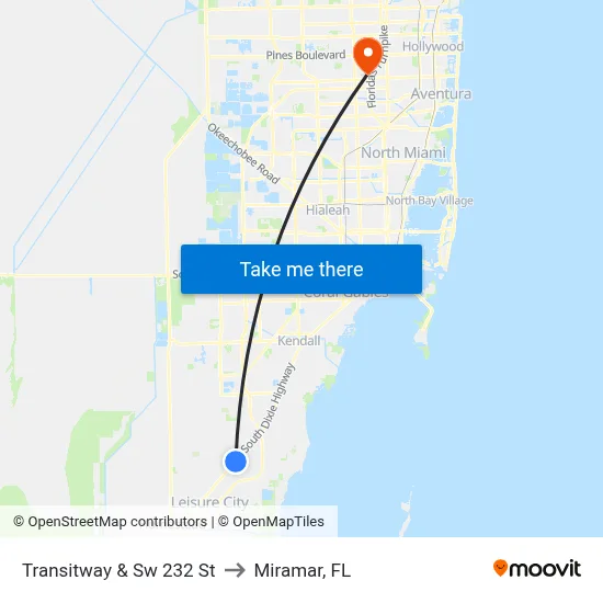 Transitway & Sw 232 St to Miramar, FL map