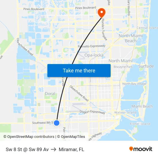Sw 8 St @ Sw 89 Av to Miramar, FL map