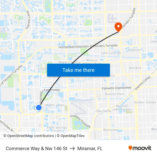Commerce Way & Nw 146 St to Miramar, FL map