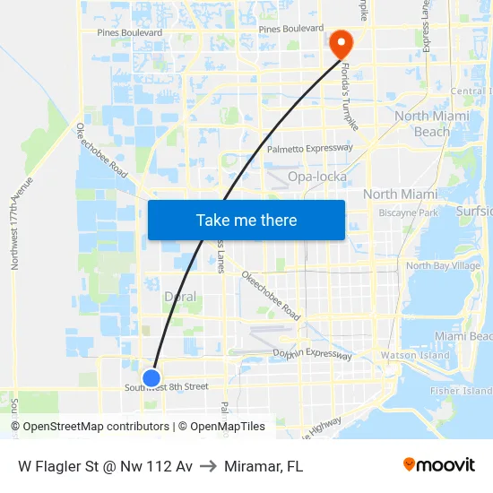 W Flagler St @ Nw 112 Av to Miramar, FL map