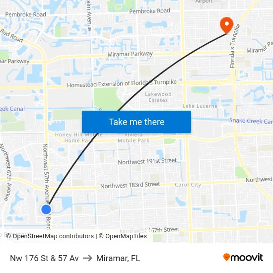 Nw 176 St & 57 Av to Miramar, FL map