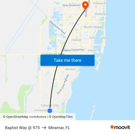 Baptist Way @ 975 to Miramar, FL map