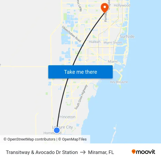 Transitway & Avocado Dr Station to Miramar, FL map