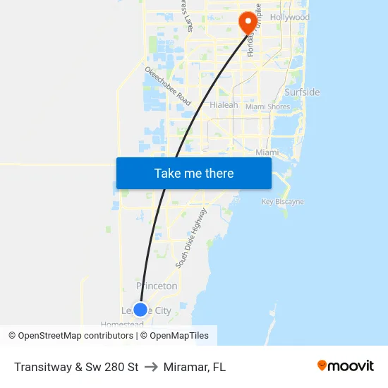 Transitway & Sw 280 St to Miramar, FL map