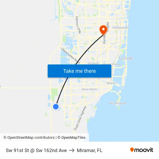Sw 91st St @ Sw 162nd Ave to Miramar, FL map