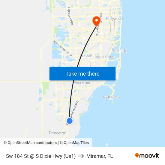Sw 184 St @ S Dixie Hwy (Us1) to Miramar, FL map
