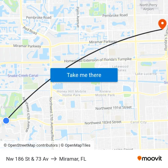 Nw 186 St & 73 Av to Miramar, FL map