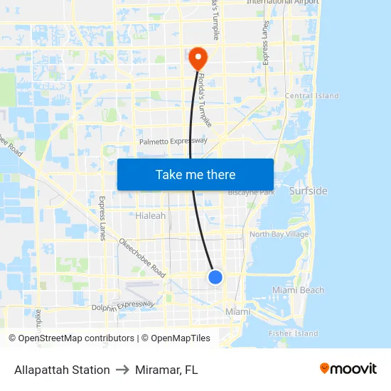 Allapattah Station to Miramar, FL map