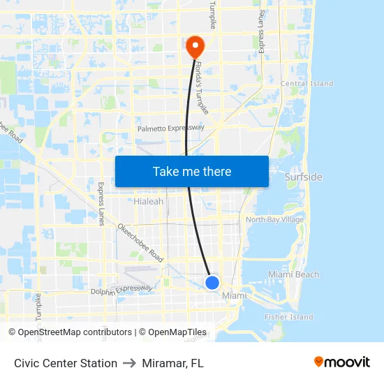 Civic Center Station to Miramar, FL map