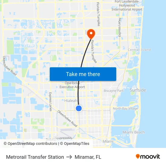 Metrorail Transfer Station to Miramar, FL map
