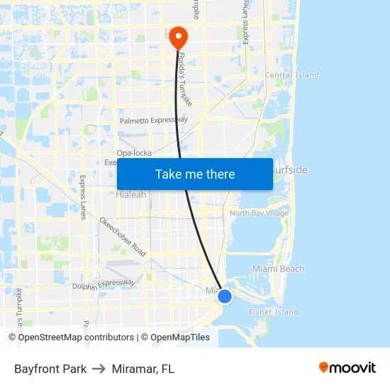 Bayfront Park to Miramar, FL map
