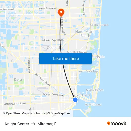 Knight Center to Miramar, FL map