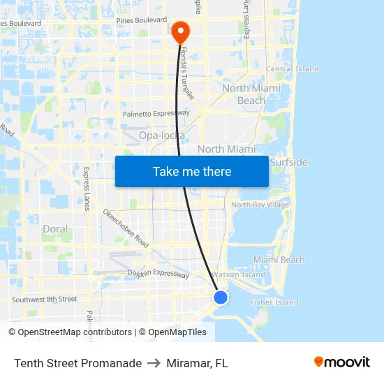 Tenth Street Promanade to Miramar, FL map