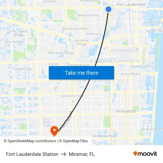 Fort Lauderdale Station to Miramar, FL map
