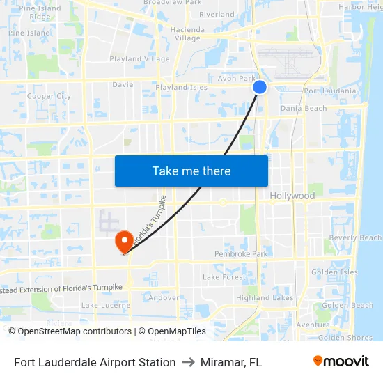 Fort Lauderdale Airport Station to Miramar, FL map