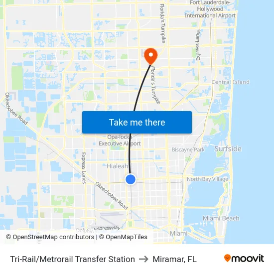 Tri-Rail/Metrorail Transfer Station to Miramar, FL map