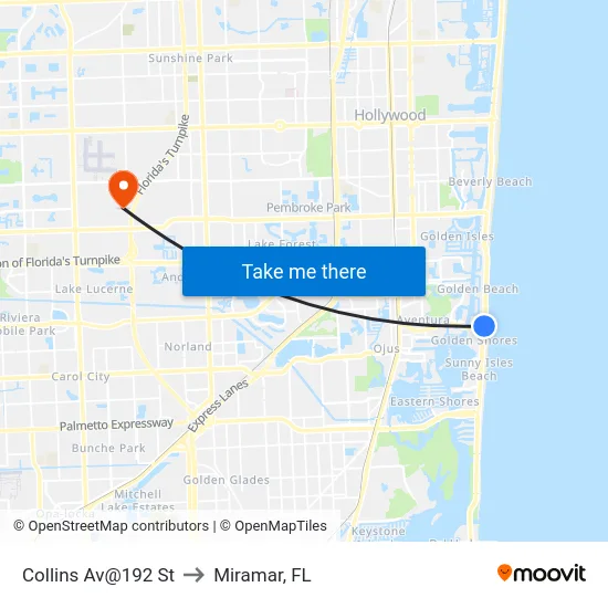 Collins Av@192 St to Miramar, FL map
