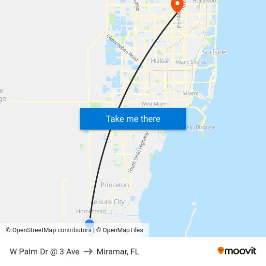 W Palm Dr @ 3 Ave to Miramar, FL map