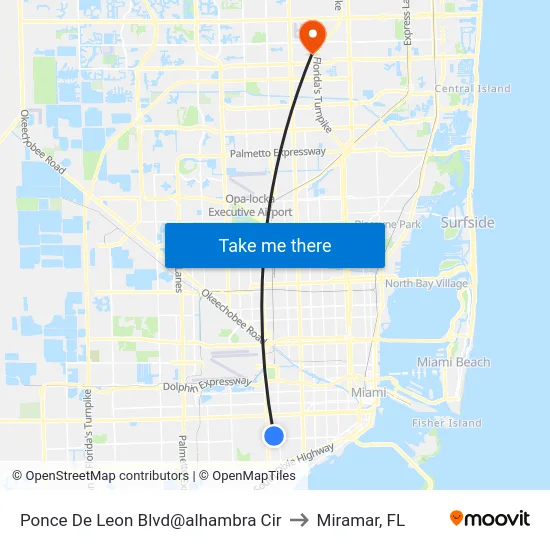 Ponce De Leon Blvd@alhambra Cir to Miramar, FL map