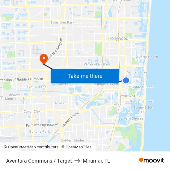 Aventura Commons / Target to Miramar, FL map