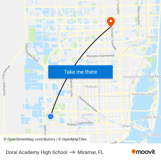 Doral Academy High School to Miramar, FL map