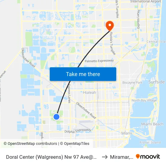 Doral Center (Walgreens) Nw 97 Ave@nw 41 St to Miramar, FL map
