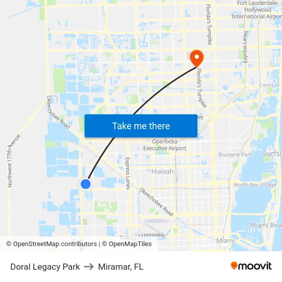 Doral Legacy Park to Miramar, FL map