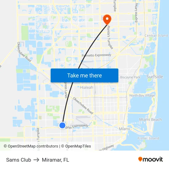 Sams Club to Miramar, FL map