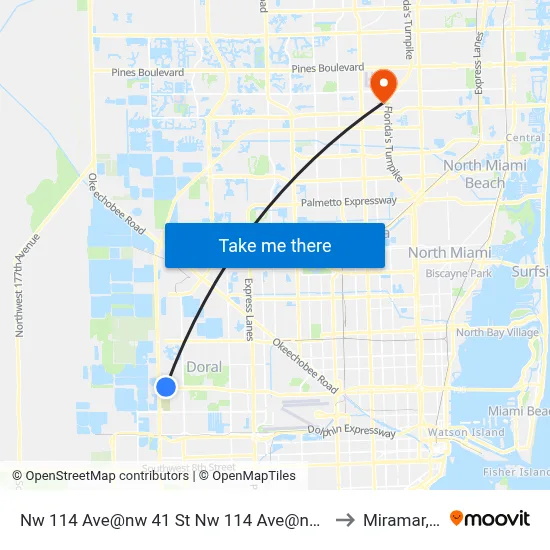 Nw 114 Ave@nw 41 St Nw 114 Ave@nw 41 St to Miramar, FL map