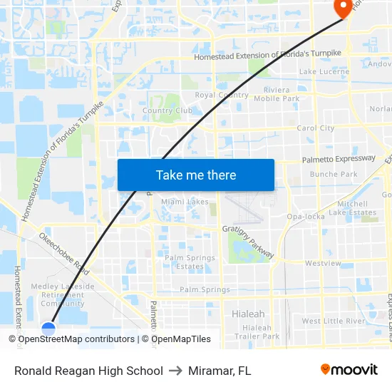 Ronald Reagan High School to Miramar, FL map