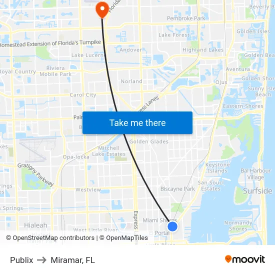 Publix to Miramar, FL map