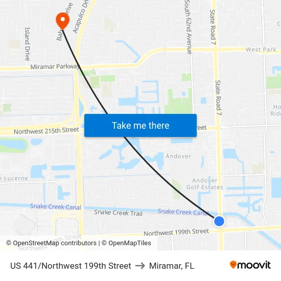 US 441/Northwest 199th Street to Miramar, FL map