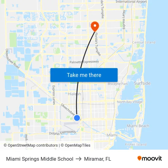 Miami Springs Middle School to Miramar, FL map