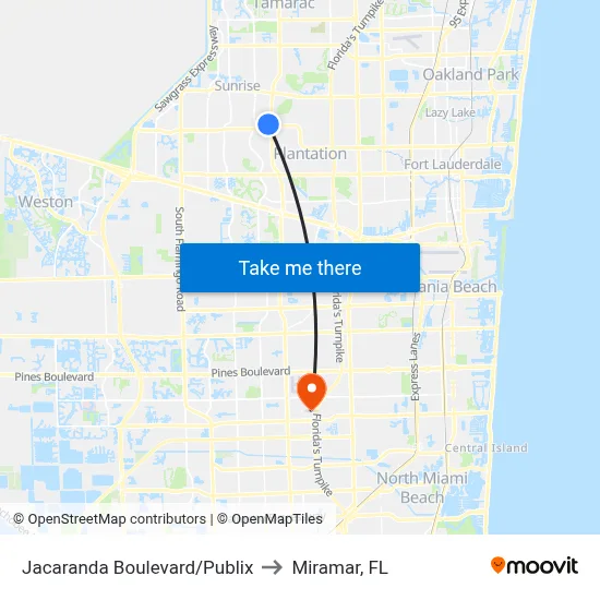 Jacaranda Boulevard/Publix to Miramar, FL map