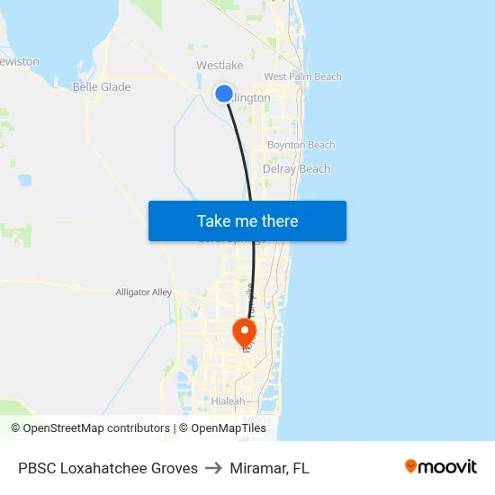 PBSC Loxahatchee Groves to Miramar, FL map