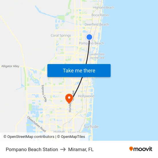 Pompano Beach Station to Miramar, FL map