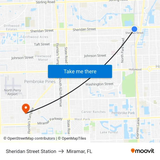 Sheridan Street Station to Miramar, FL map