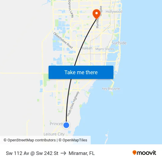 Sw 112 Av @ Sw 242 St to Miramar, FL map