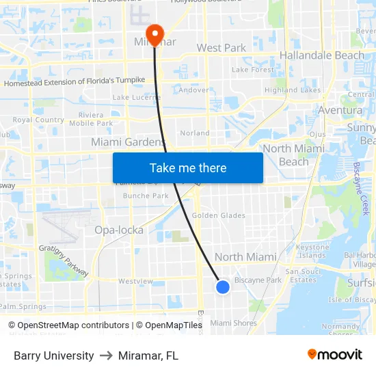 Barry University to Miramar, FL map