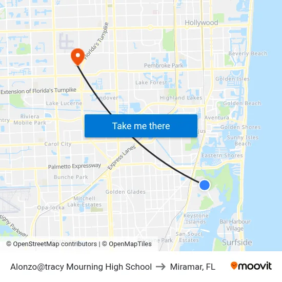 Alonzo@tracy Mourning High School to Miramar, FL map
