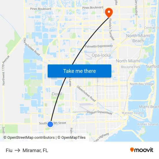 Fiu to Miramar, FL map