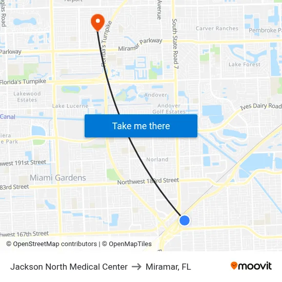 Jackson North Medical Center to Miramar, FL map